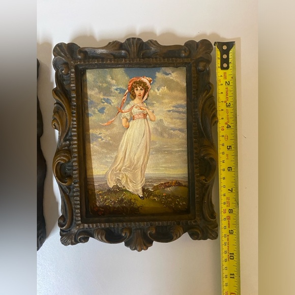 Vintage pair of wall art: blue boy and pinkie lady. Wooden frames 9x7” - Picture 6 of 6